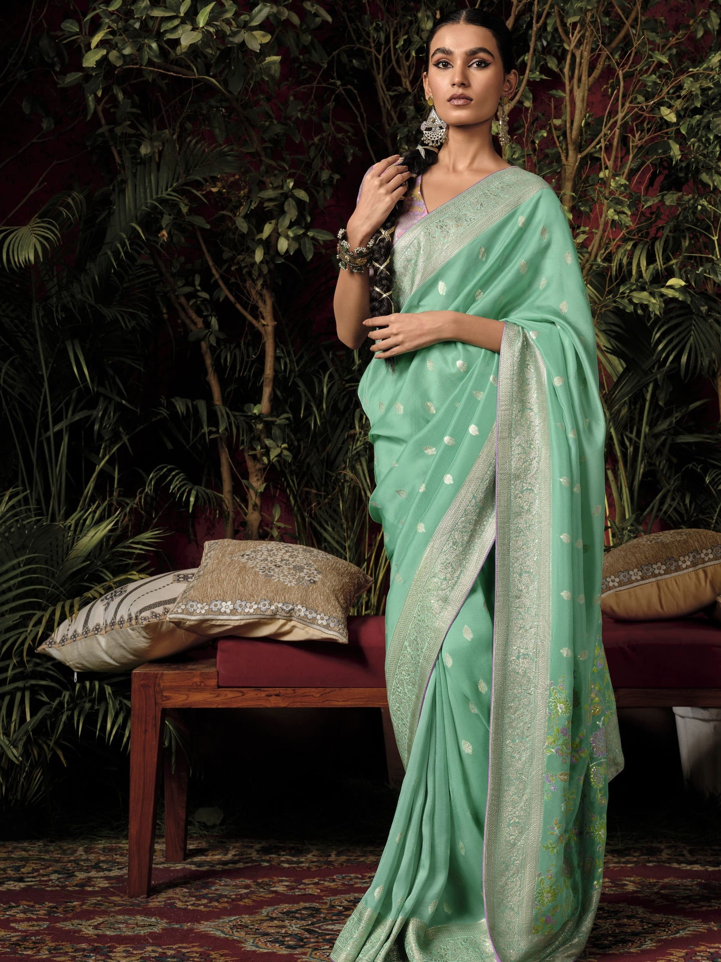 Dhiyona KM Women The Sea Green Serenity Saree By Kimora
