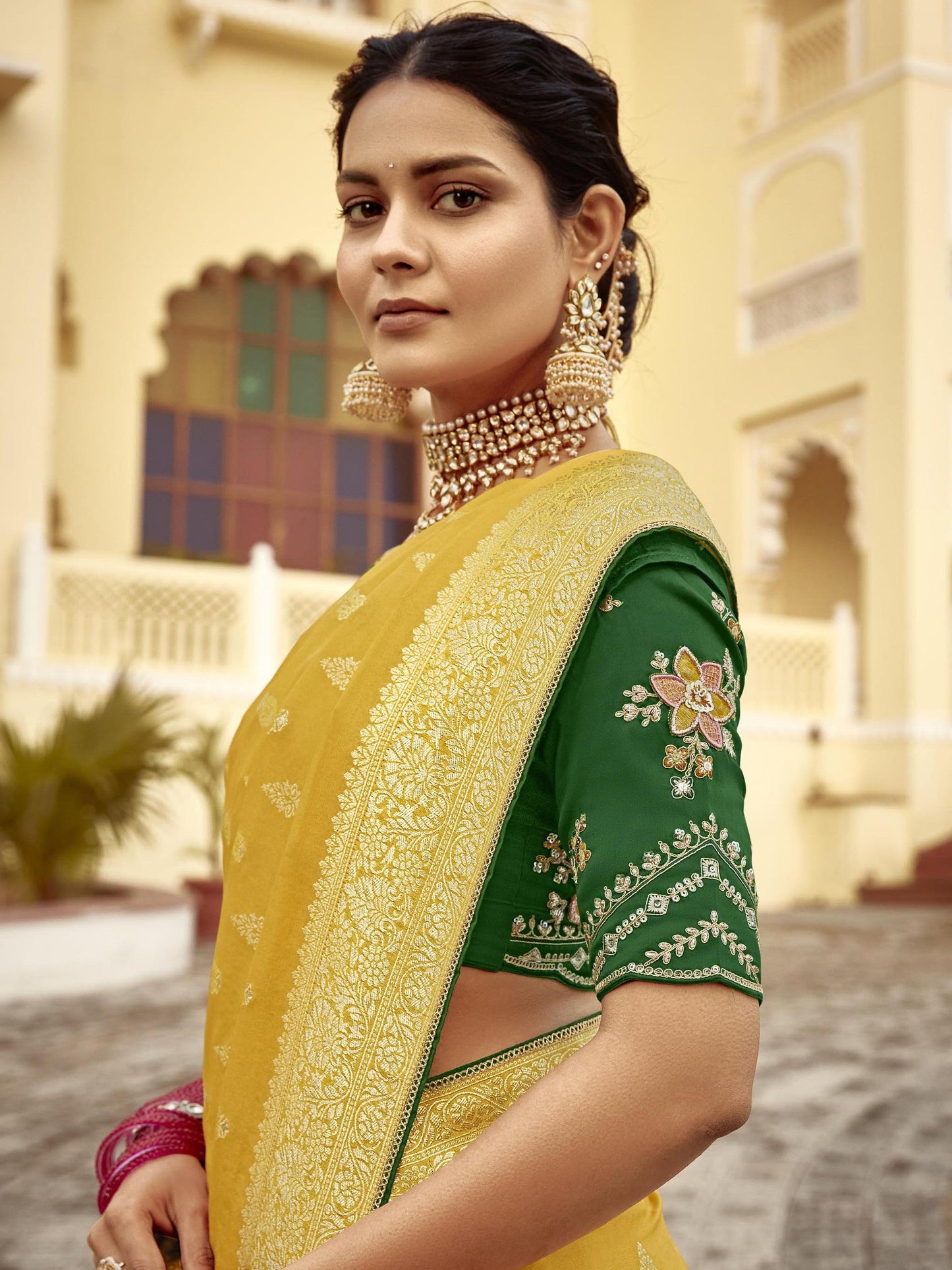 Dhiyona KM Women Timeless Elegance In Yellow Banarasi Saree
