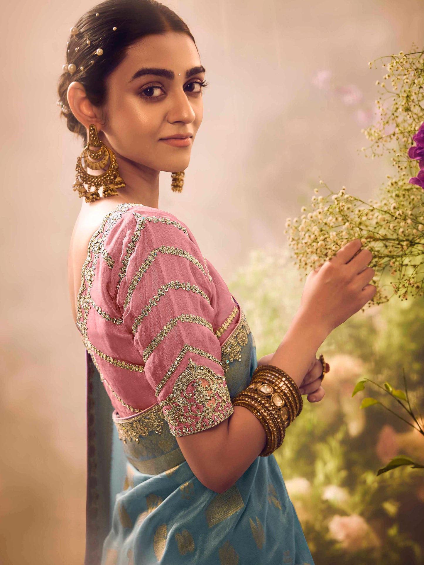 Dhiyona KM Women The Azure Blossom: A Dance Of Sky And Petal