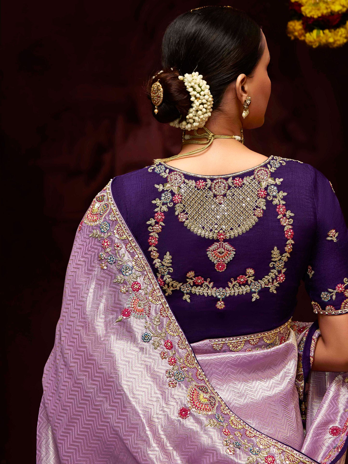 Dhiyona KM Women The Lavender Haze Banarasi Saree With Royal Purple Blouse