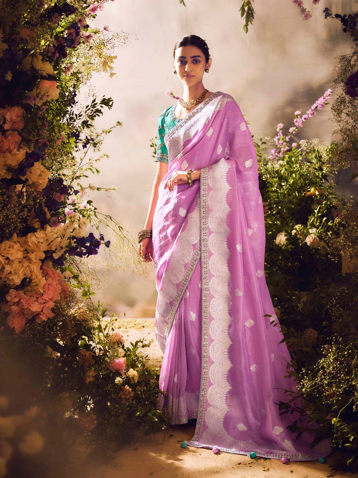 Dhiyona KM Women The Royal Orchid: A Banarasi Masterpiece In Lavender & Teal