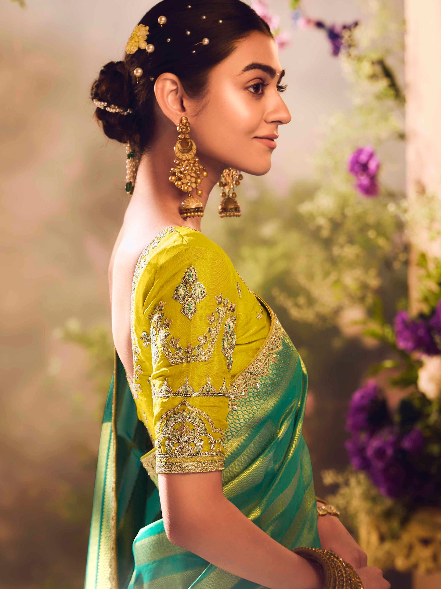 Dhiyona KM Women The Tropical Bloom: A Symphony Of Green And Gold