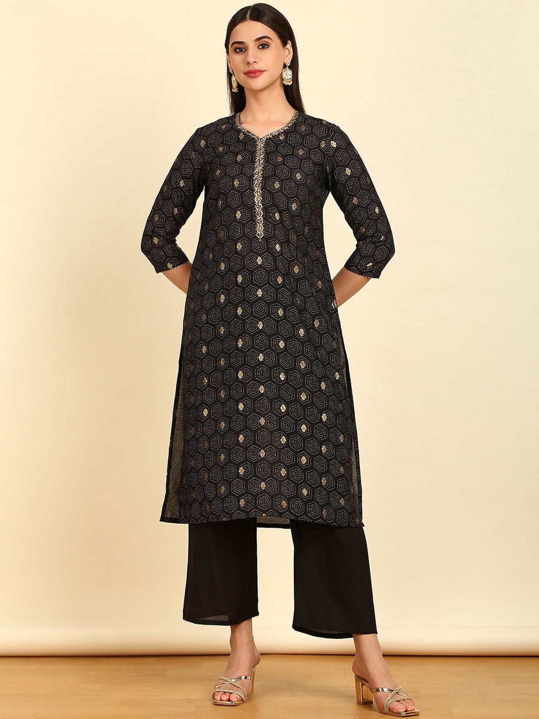 Dhiyona SO Women's Geometric Printed Beads and Stones Kurta with Palazzos & With Dupatta