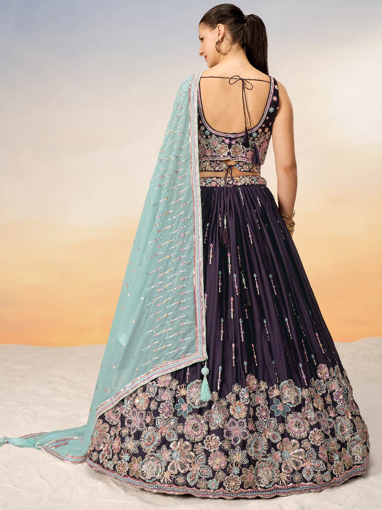 Women Green Satin Silk Sequins with heavy Sequins embroidery Lehenga choli & Dupatta