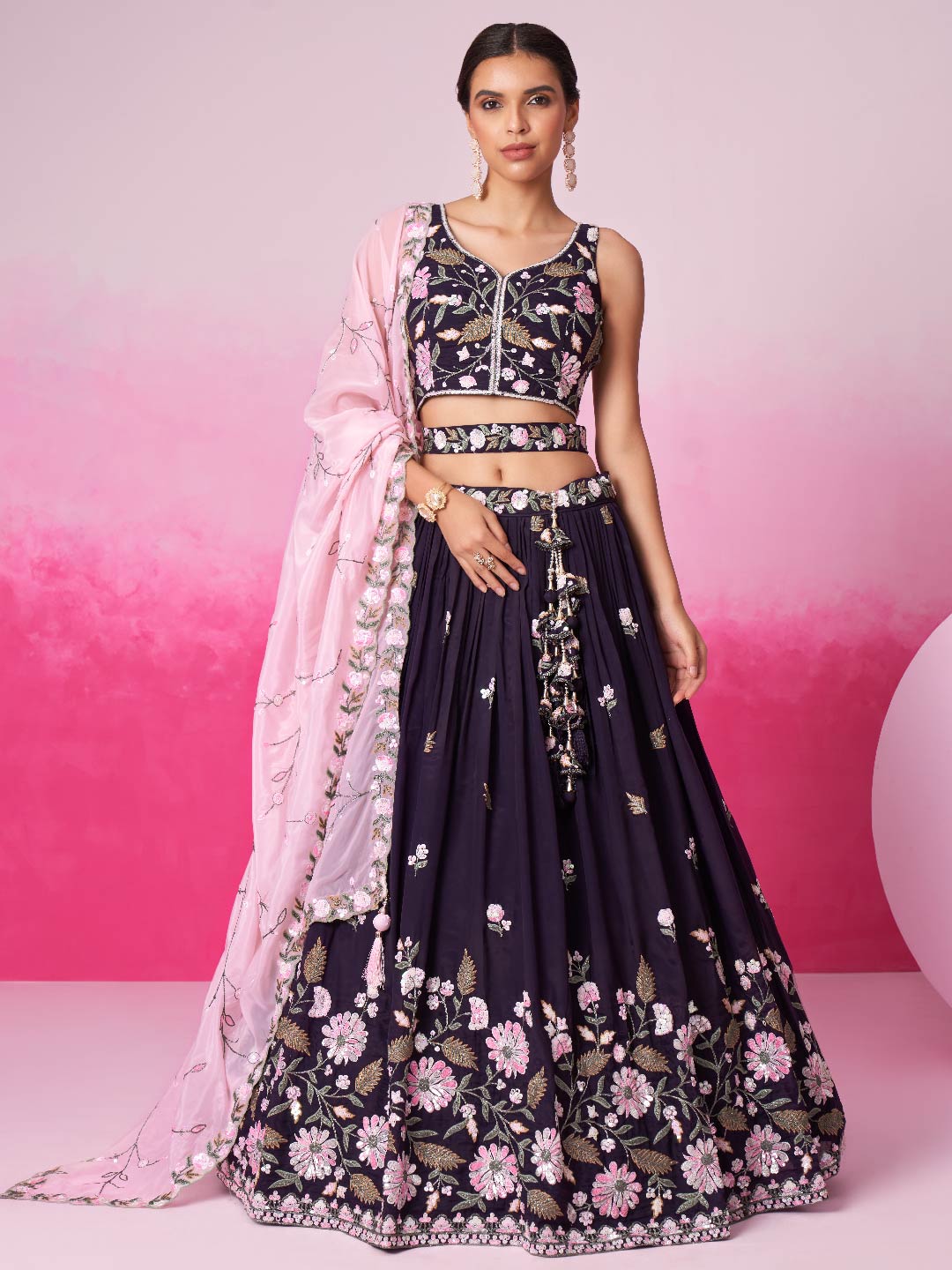 Women Purple Organza Sequins embroidery Lehenga choli & Dupatta