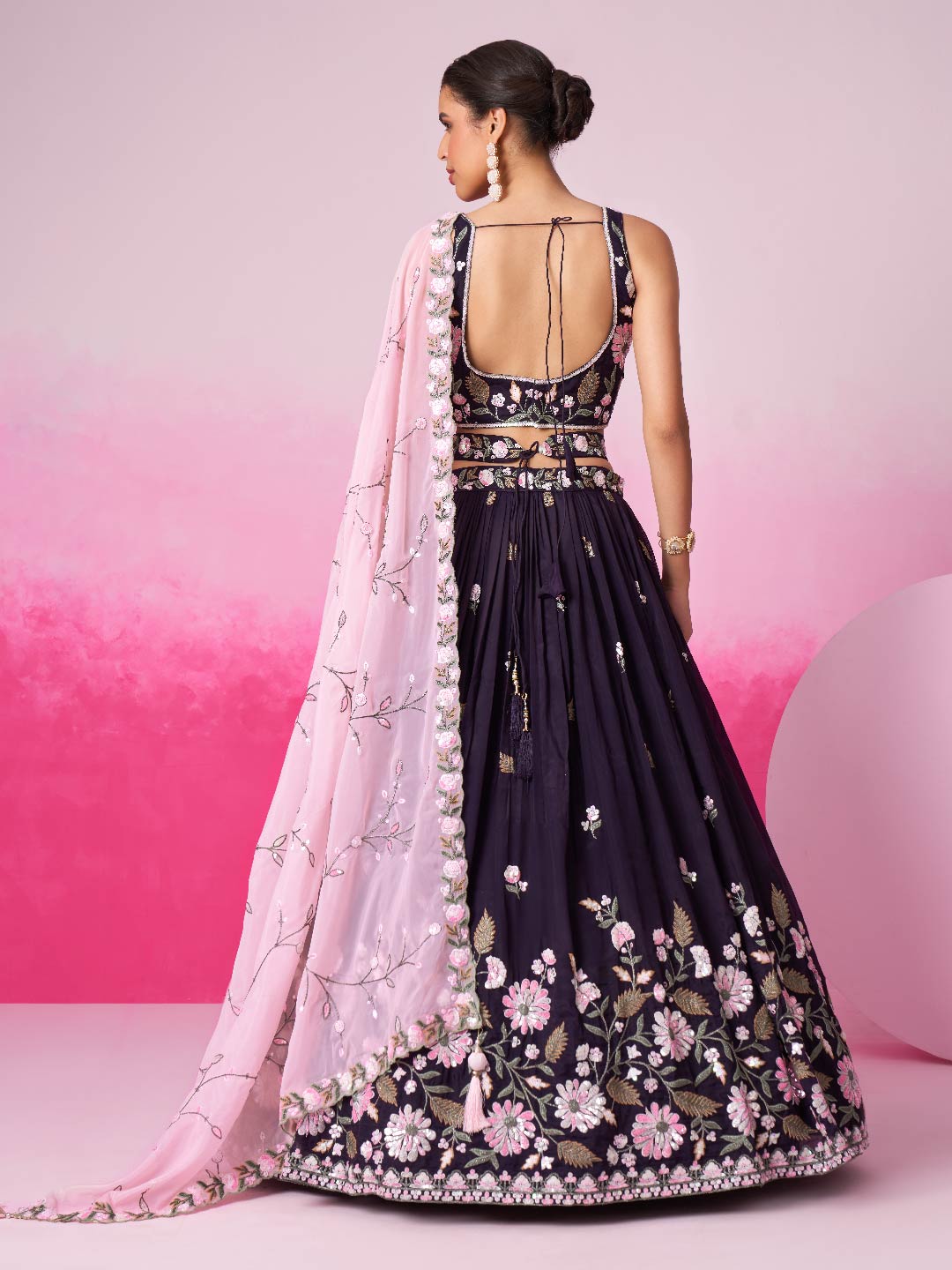 Women Purple Organza Sequins embroidery Lehenga choli & Dupatta