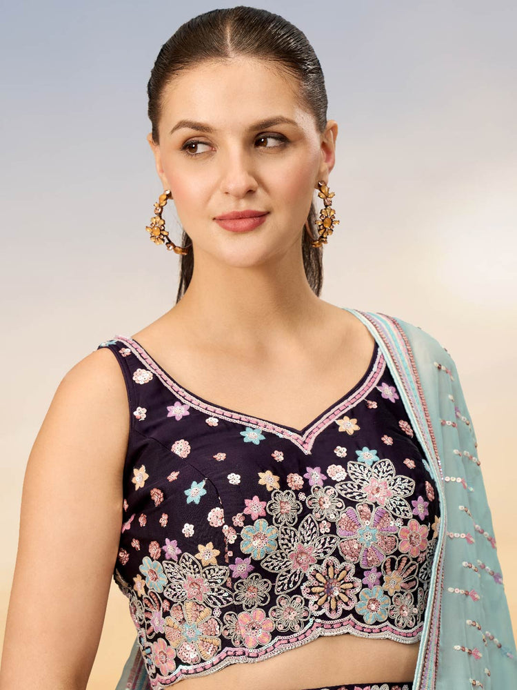 Women Green Satin Silk Sequins with heavy Sequins embroidery Lehenga choli & Dupatta