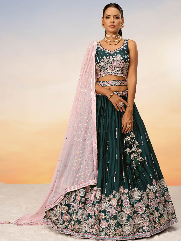 Women Burgundy Satin Silk Sequins with heavy Sequins embroidery Lehenga choli & Dupatta