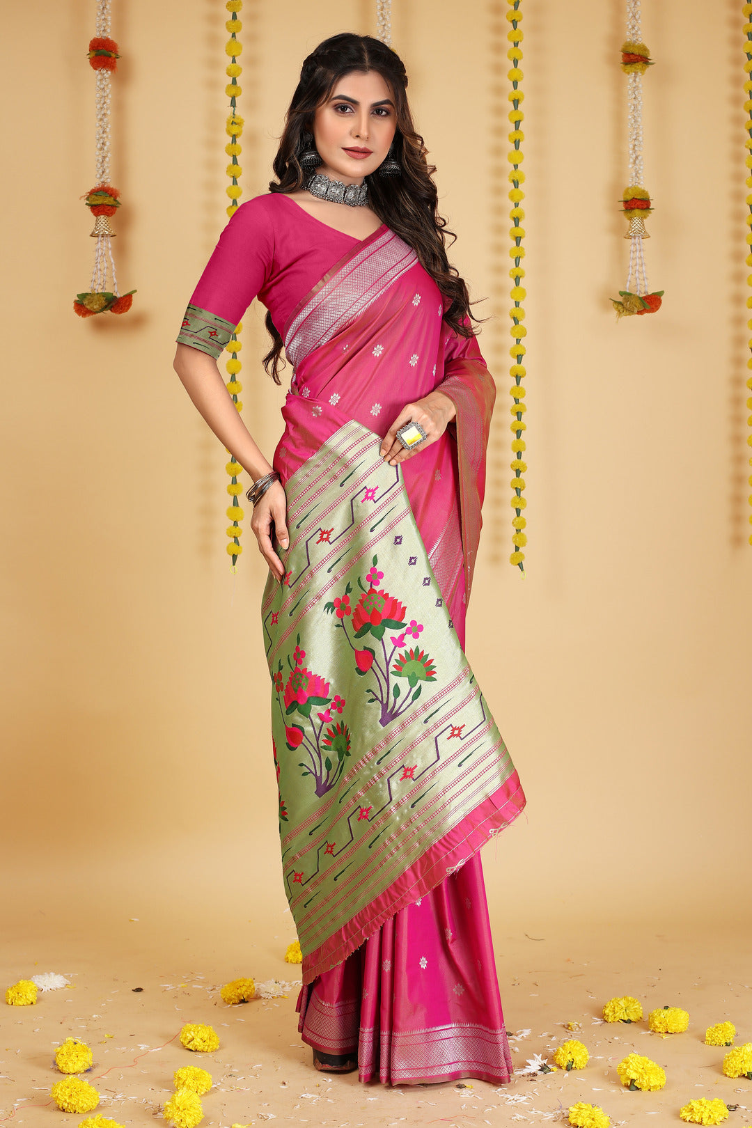 Dhiyona GR Women's Mastani Rani Pink Zari Paithani Silk Saree