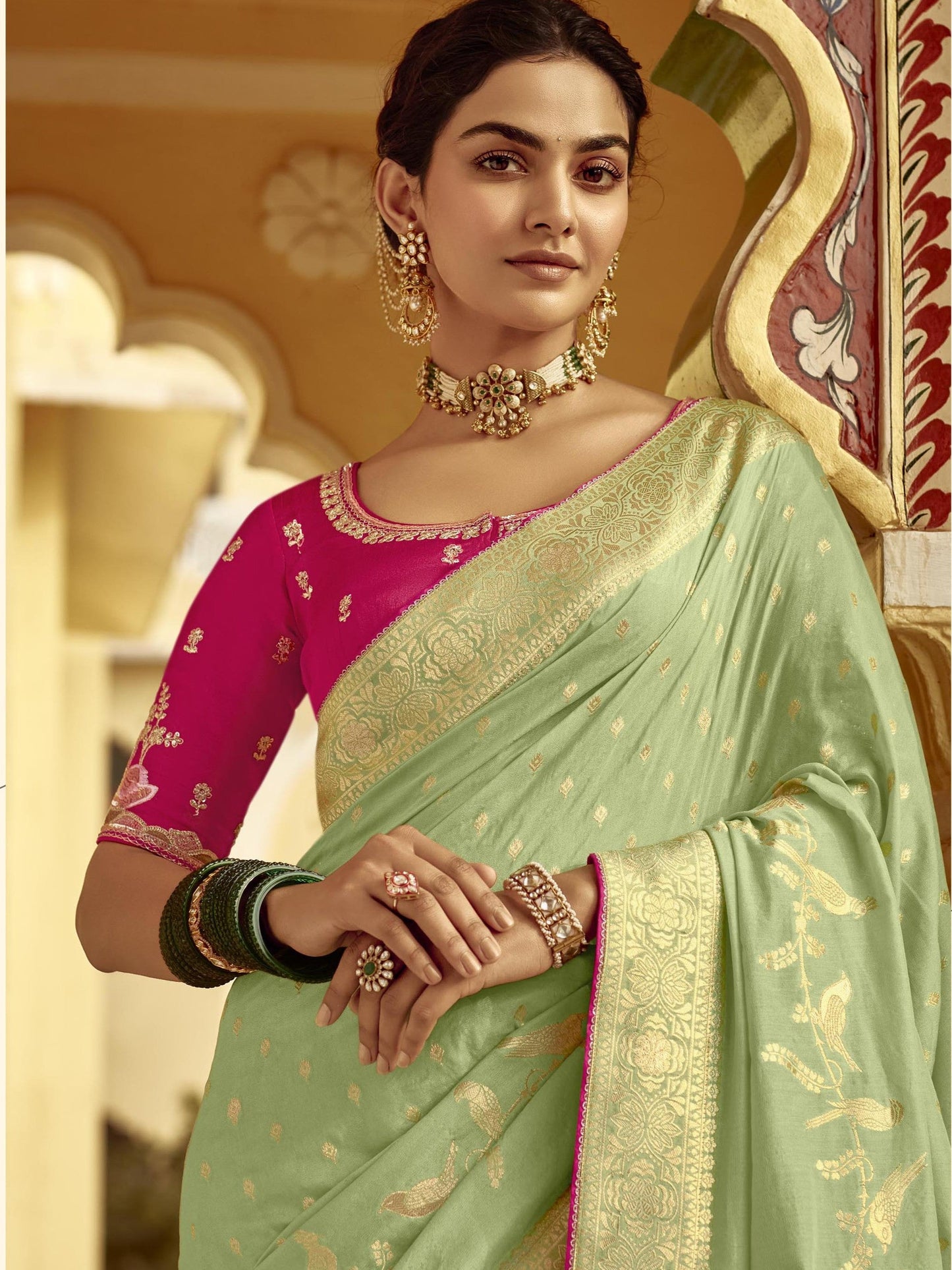 Dhiyona KM Women Ethereal Mint Green Silk Saree “ A Graceful Heritage