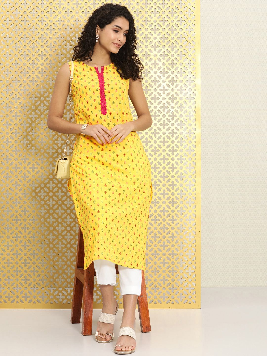 Dhiyona OD Women Yellow Ethnic Motifs Printed Rozana Straight Kurta
