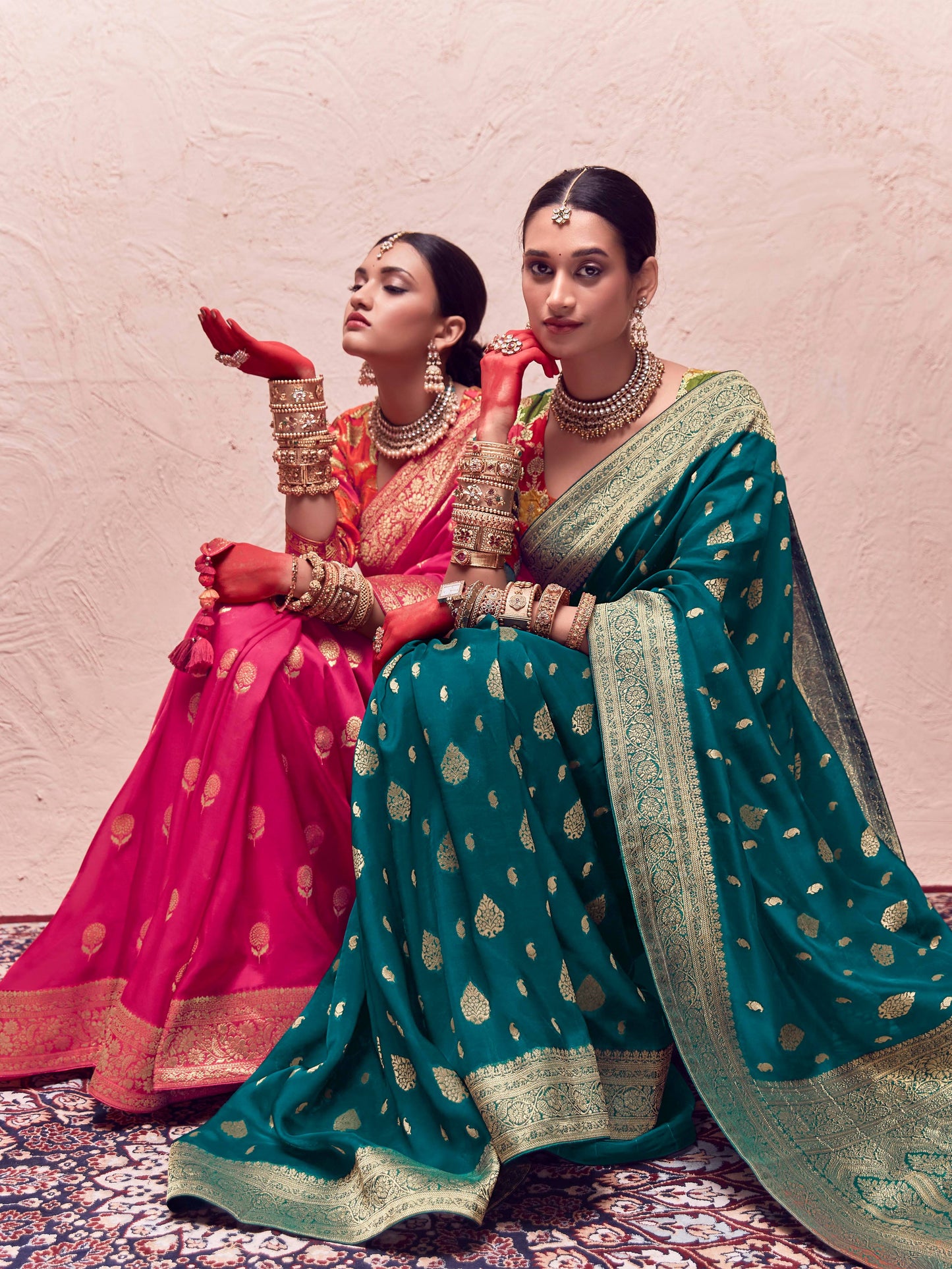 Dhiyona KM Women Exquisite Green Silk Saree With Golden Zari Work - Perfect For Mehendi & Festive Celebrations