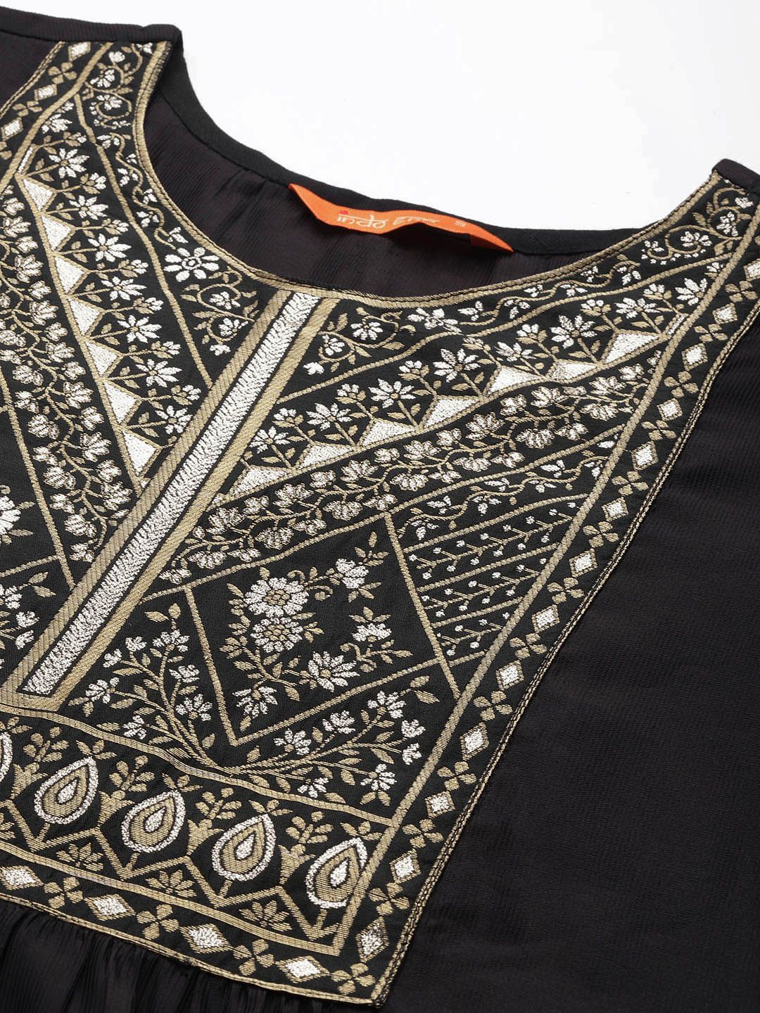 Dhiyona IE Women Black Ethnic Motifs Yoke Design Kurta with Sharara & Dupatta