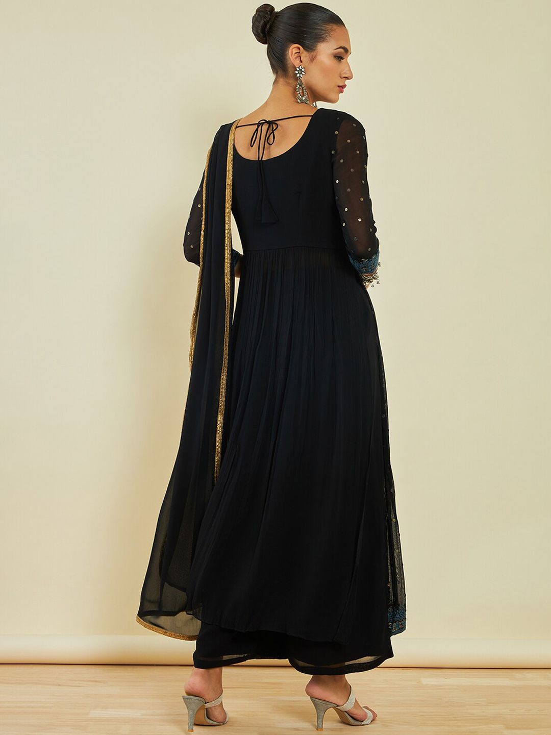 Dhiyona SO Women's Ethnic Motifs Embroidered Sequinned A-line Kurta with Trousers & With Dupatta