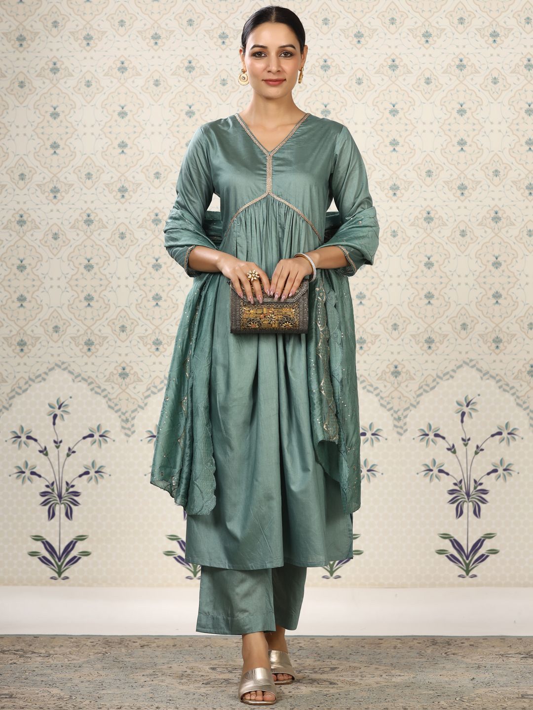 Dhiyona OD Gotta Patti Empire Kurta with Trousers & Dupatta