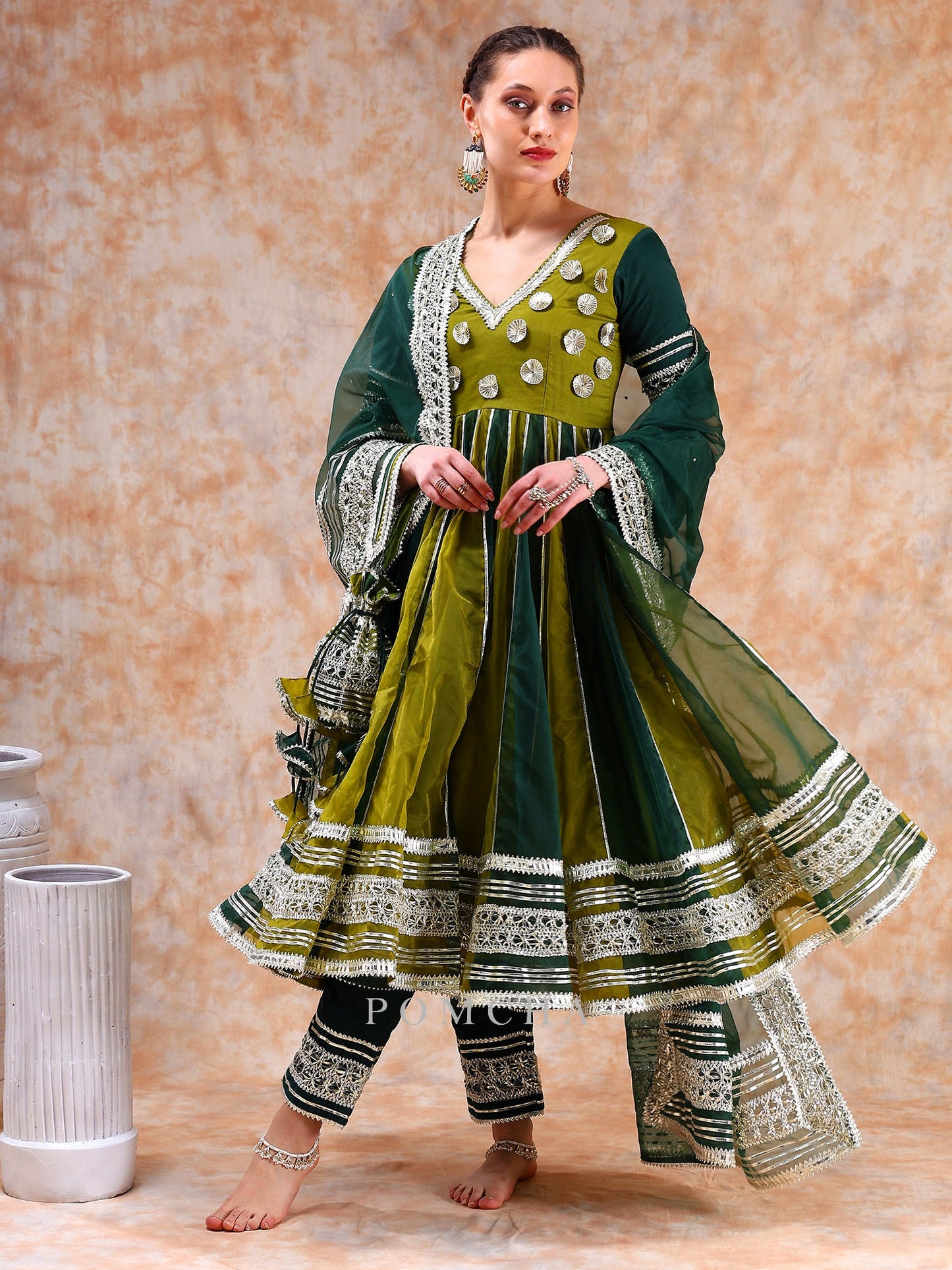 Dil Kash Green Double Shade Anarkali Set