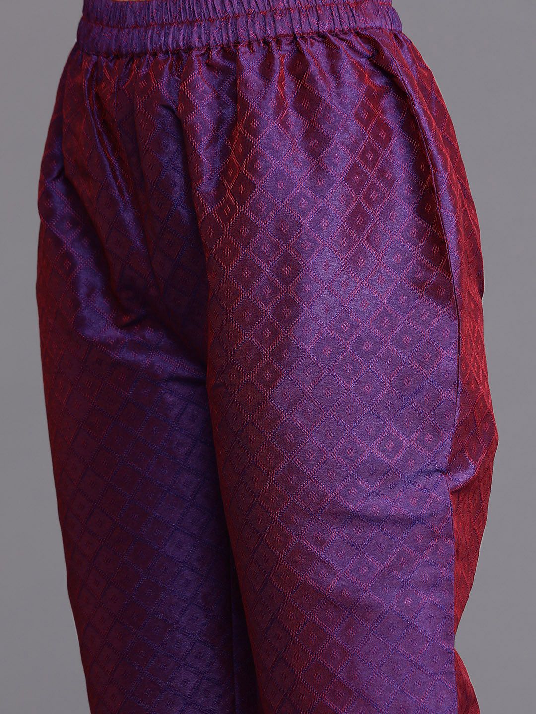 Dhiyona VA Women'sPurple Geometric Woven Design Thread Work Jacquard Kurta with Trousers & Dupatta