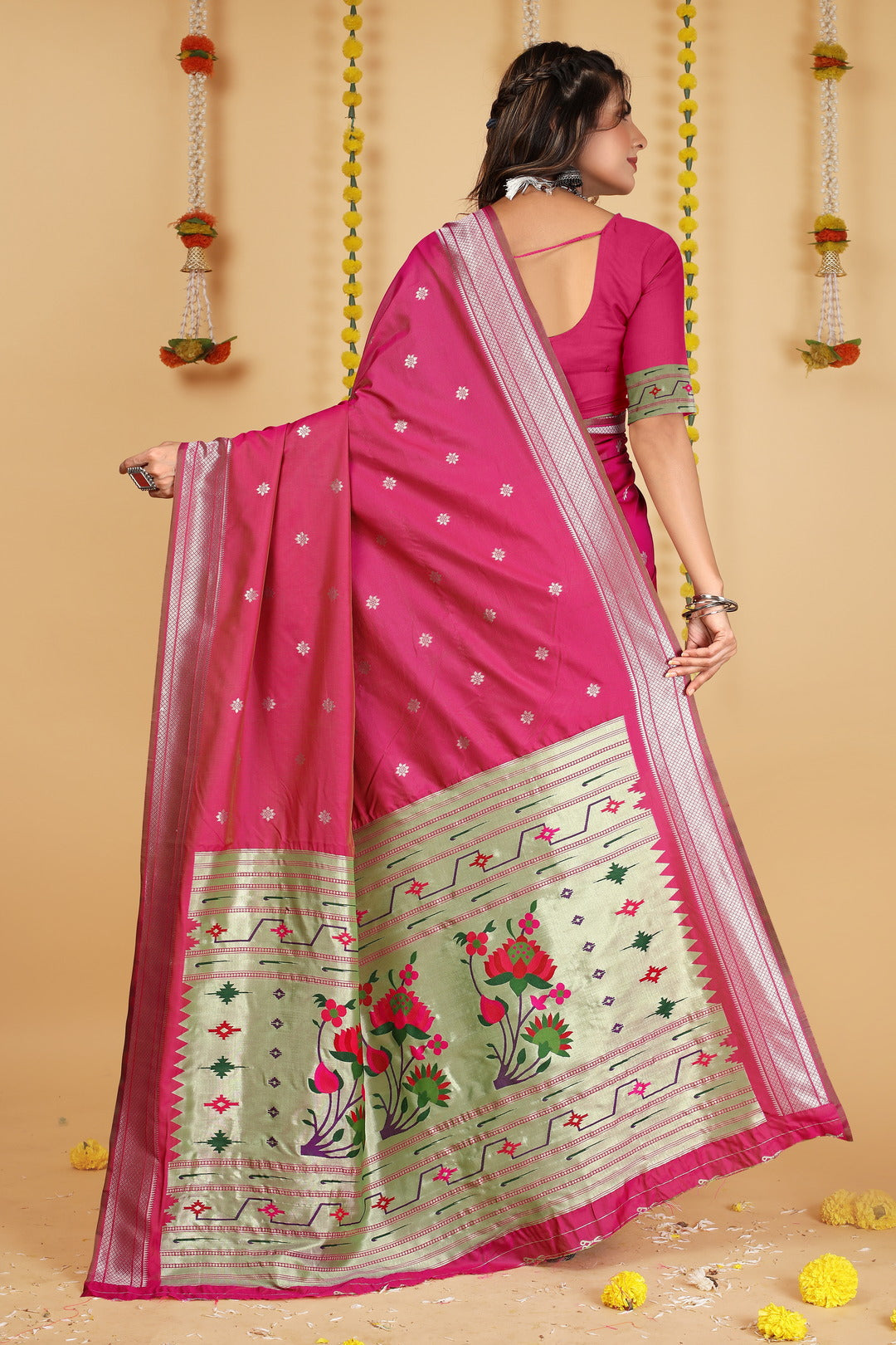 Dhiyona GR Women's Mastani Rani Pink Zari Paithani Silk Saree