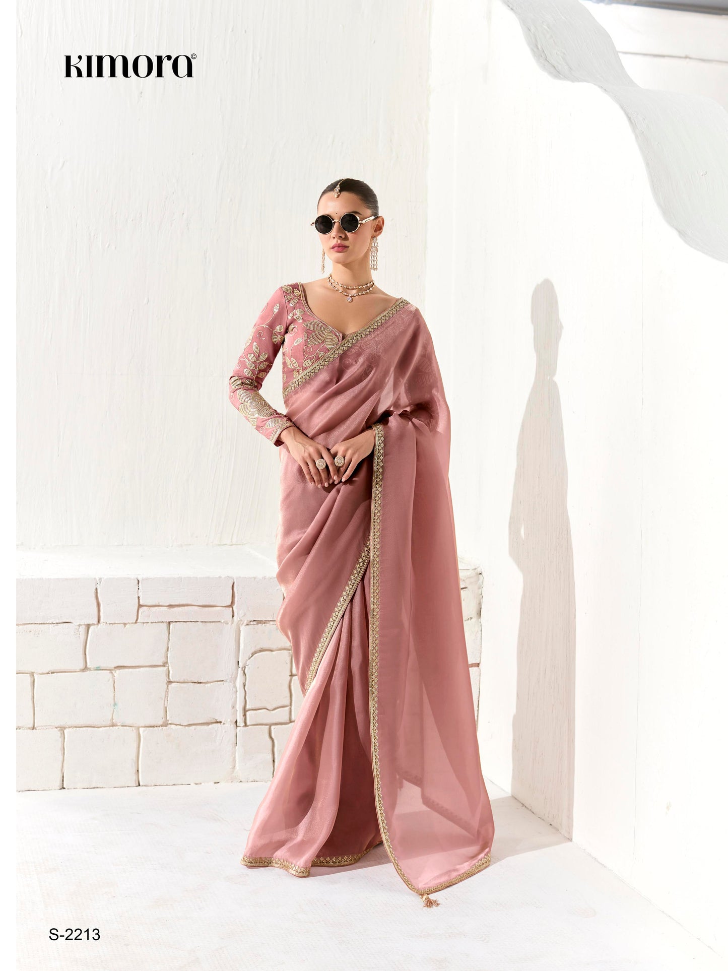 Dhiyona KM Women Royal Pink Premium Organza Saree With Golden Sequin Blouse