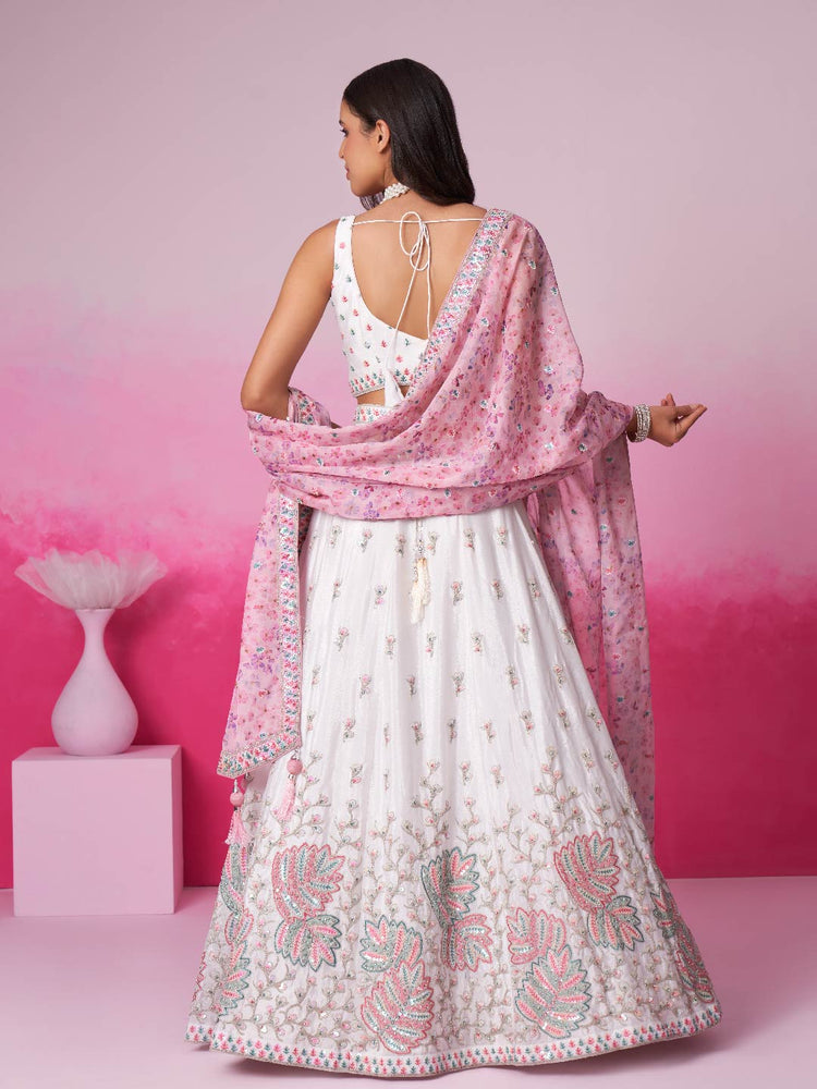 Women Cream Pure Chiffon Sequins and thread embroidery Lehenga choli & Dupatta
