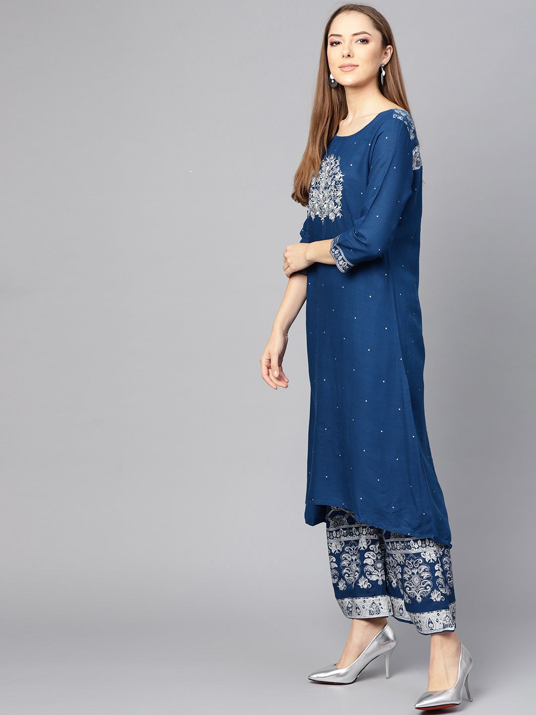 Dhiyona IS Women's Women Blue Printed Kurta with Palazzos