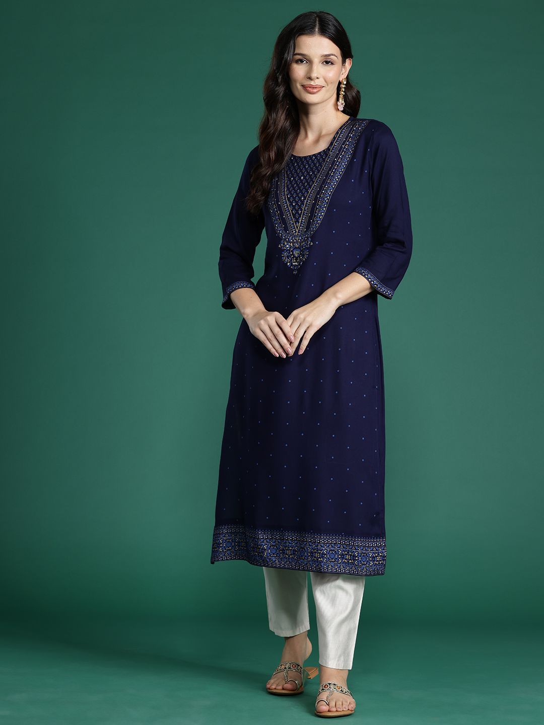 Dhiyona IE Pack of 2 Floral Foil Printed Sequined Kurta