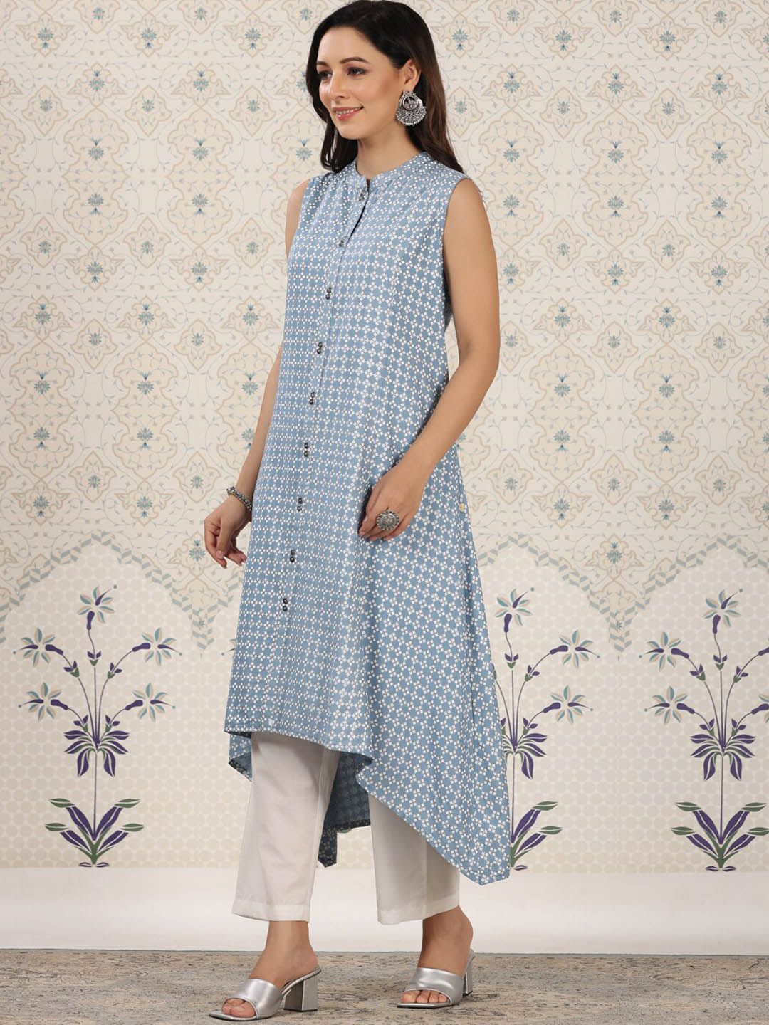 Dhiyona OD Ethnic Motifs Printed Mandrain collar A-Line Kurta