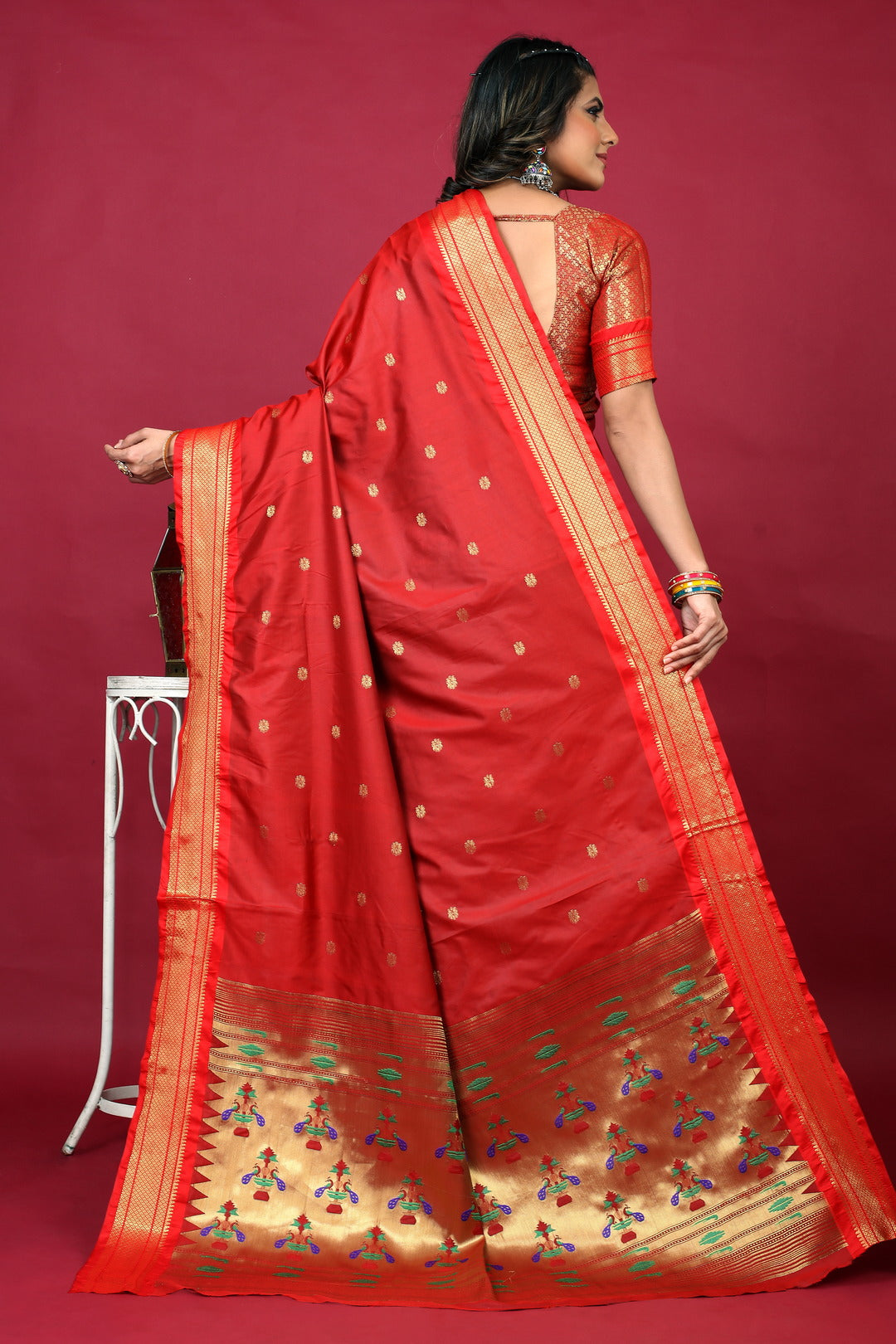 Dhiyona GR Women's Anarkali Red Zari Paithani Silk Saree