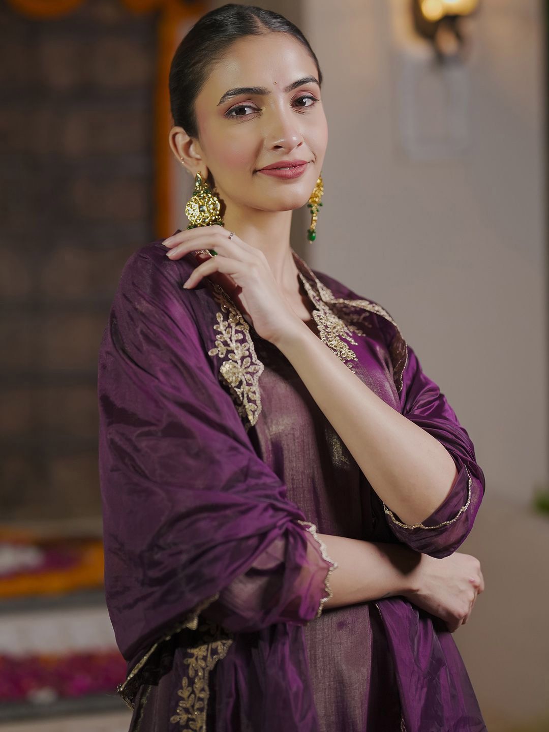 Dhiyona IE Women Ethnic Motifs Embroidered Regular Liva Kurta with Trousers & With Dupatta