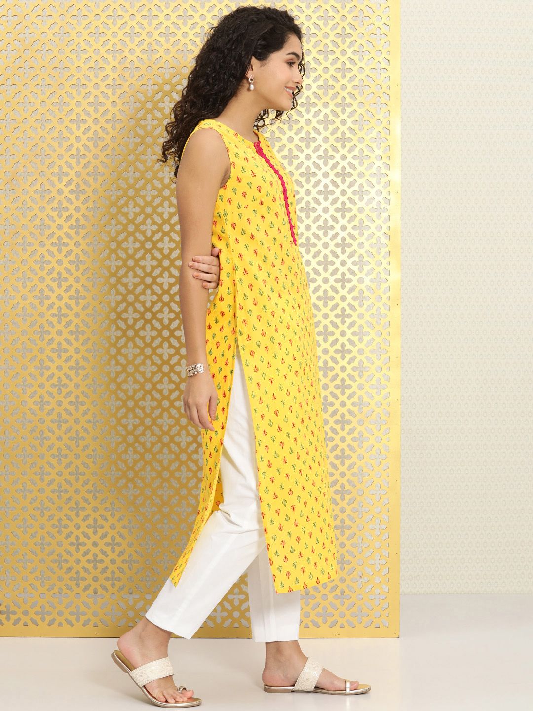 Dhiyona OD Women Yellow Ethnic Motifs Printed Rozana Straight Kurta