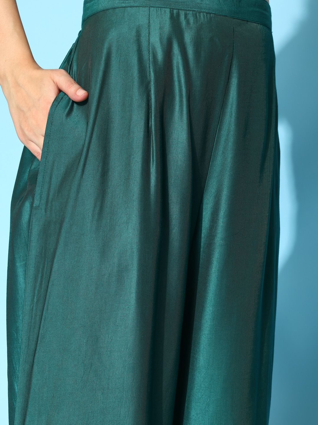 Dhiyona IE Ethnic Motifs Embroidered Sequinned Liva Kurta with Palazzos & Dupatta