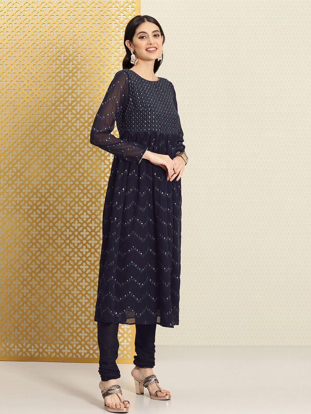 Dhiyona PD Women Jashn Ethnic Motifs Embroidered Sequinned Kurta & Churidar With Dupatta