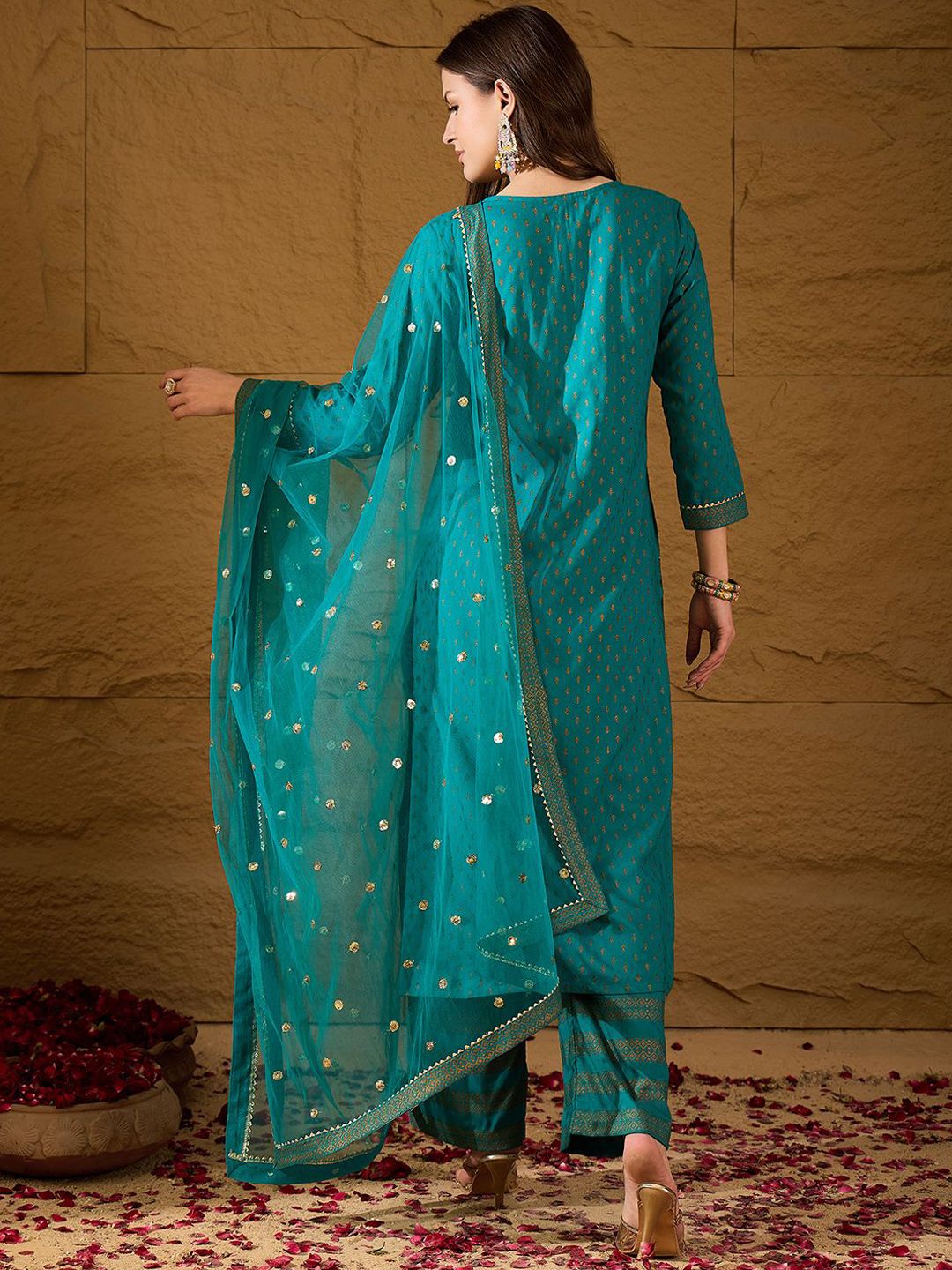 Dhiyona PD Women Ethnic Motifs Printed Straight Kurta & Palazzo With Dupatta