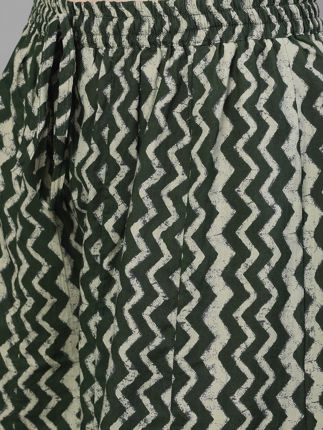 Dhiyona IS Women's Women Olive Green Beige Printed Tuck Detailed Kurta Palazzos
