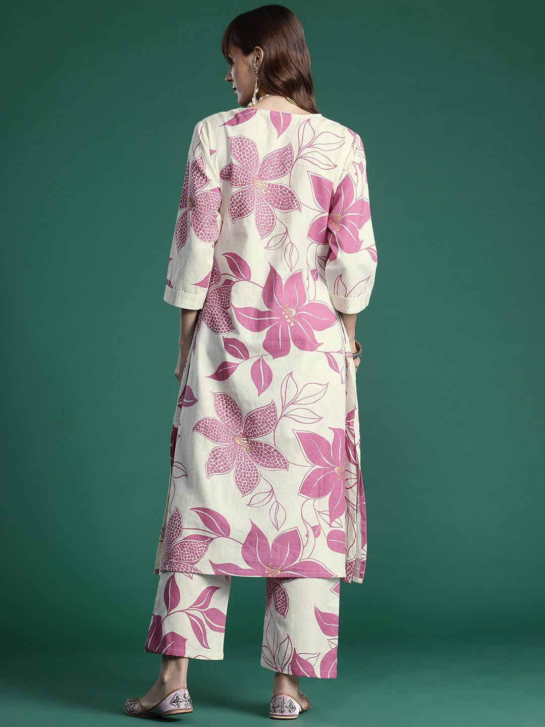 Dhiyona IE Floral Printed Pure Cotton A-Line Kurta with Palazzos