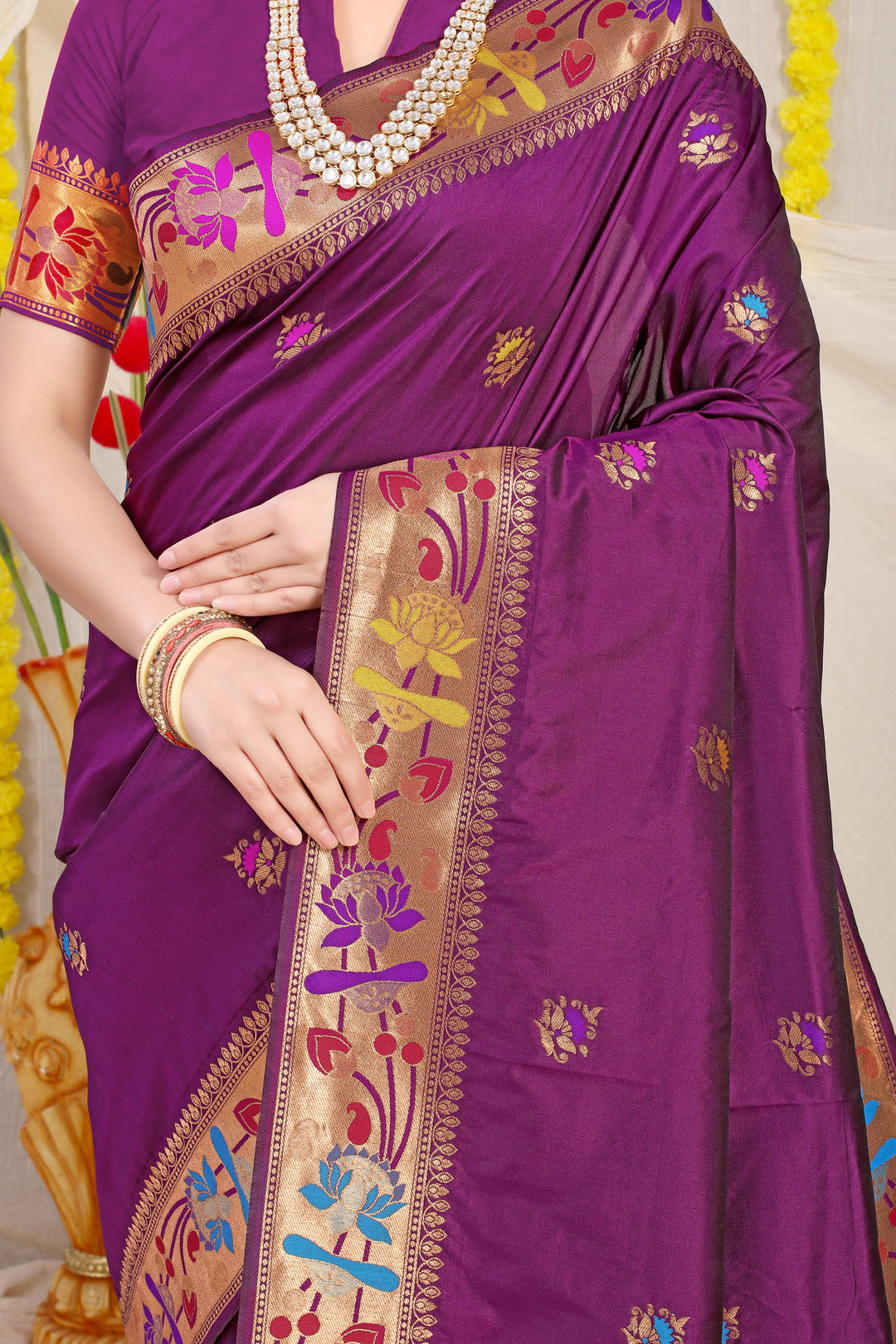 Dhiyona GR Women's Lotus Wine Zari Paithani Silk Saree