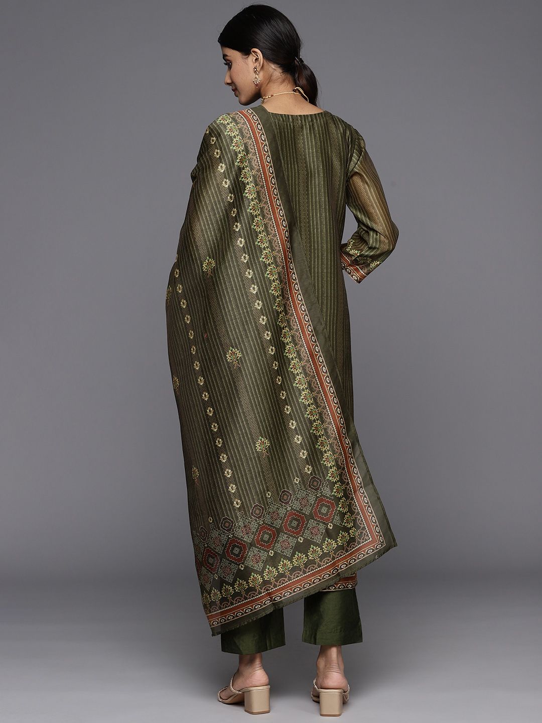 Dhiyona VA Women's Ethnic Motifs Printed Chanderi Silk Kurta with Trousers & With Dupatta