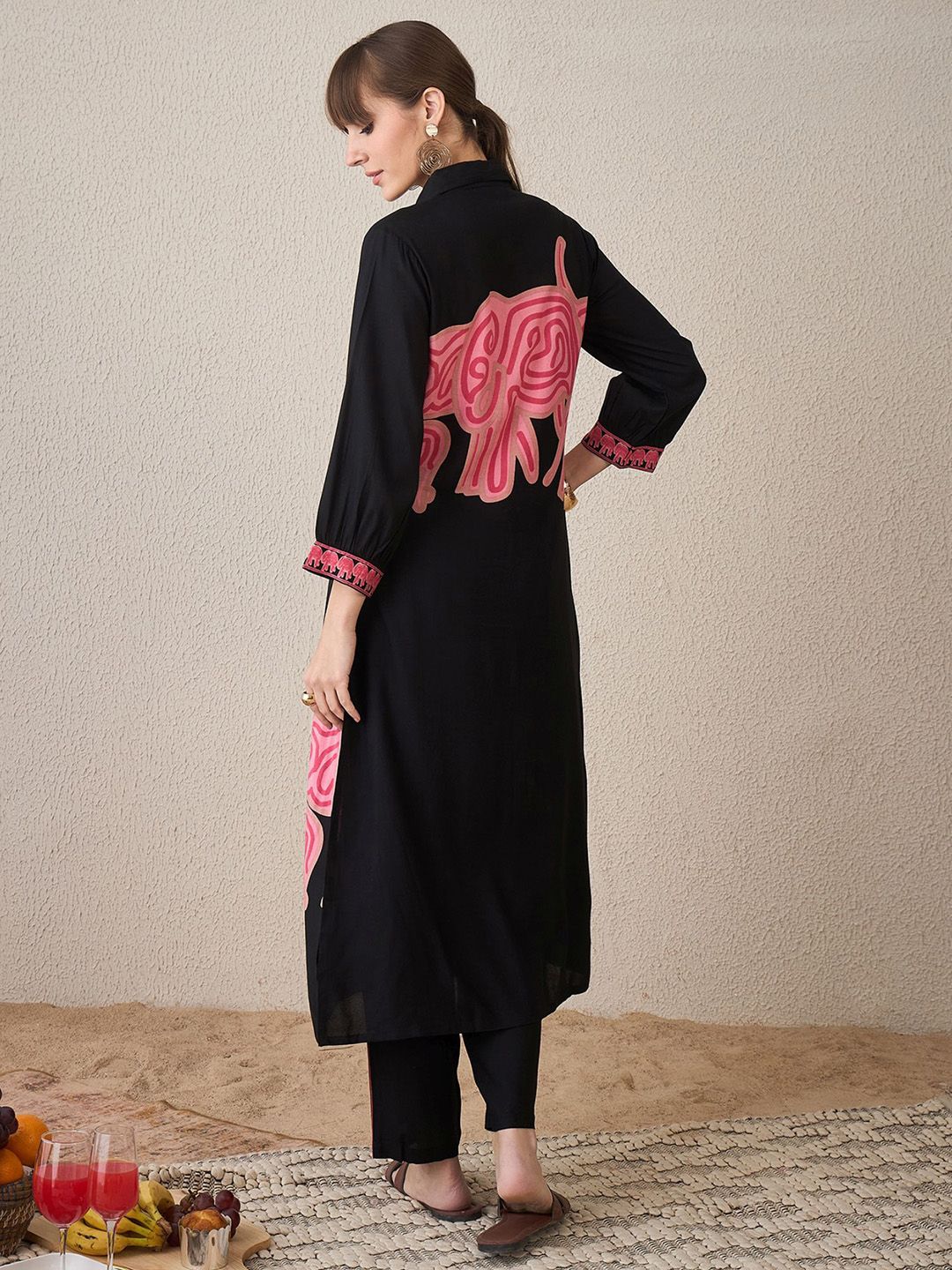 Dhiyona IE Printed Shirt Collar Straight Tunic With Trouser
