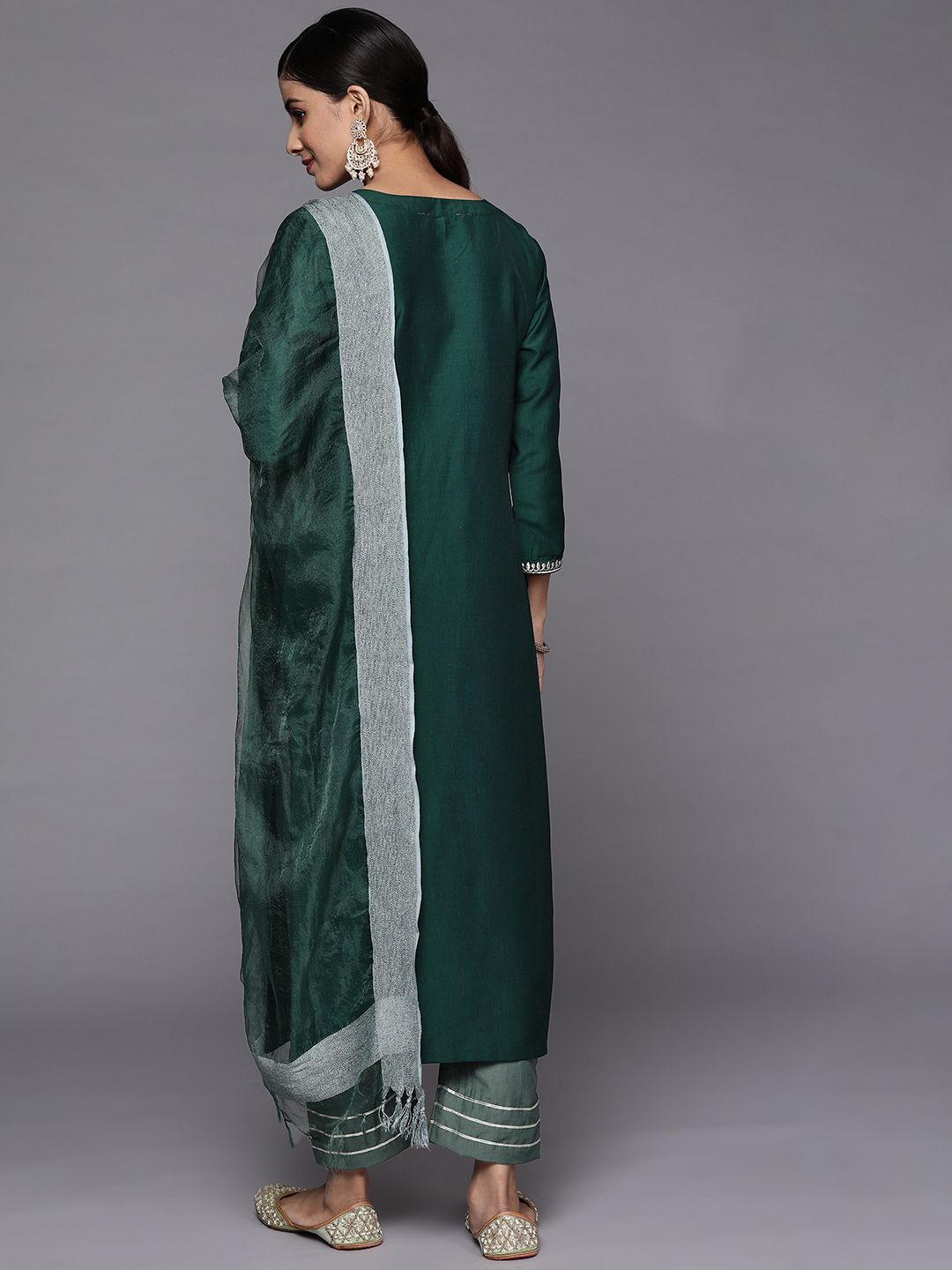 Dhiyona VA Women's Green Ethnic Motifs Embroidered Kurta with Trousers & With Dupatta