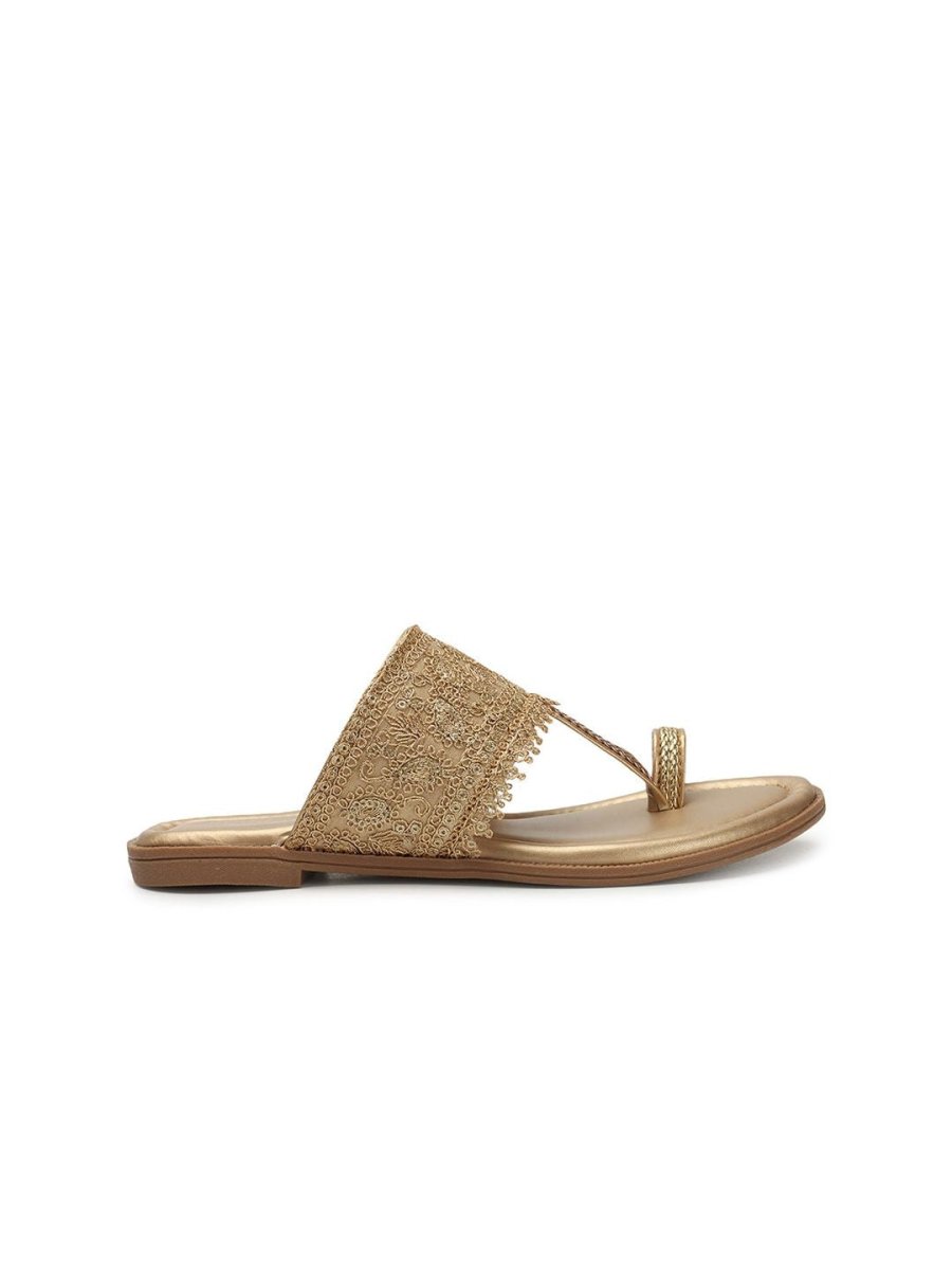 Dhiyona AK Gold-Toned Ethnic Embellished One Toe Flats