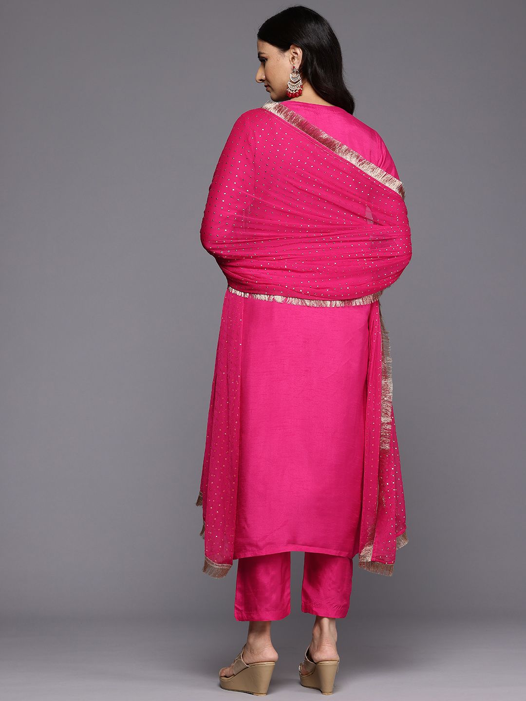 Dhiyona VA Women's Ethnic Motifs Zardozi Embroidered Kurta Trousers, and Dupatta