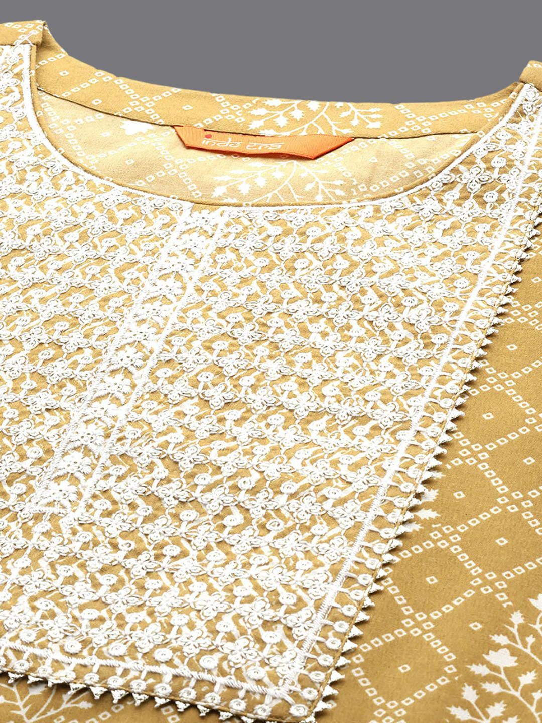 Ethnic Motifs Embroidered Pure Cotton Straight Kurta With Trousers & Dupatta