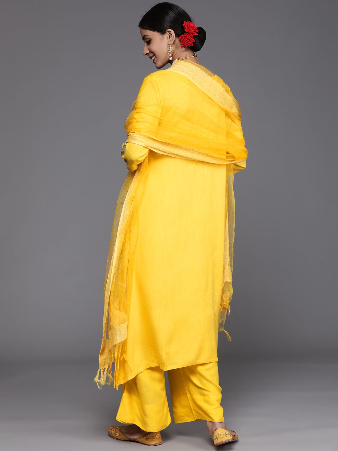 Dhiyona VA Women's Yellow Yoke Design Kurta with Palazzos & With Dupatta