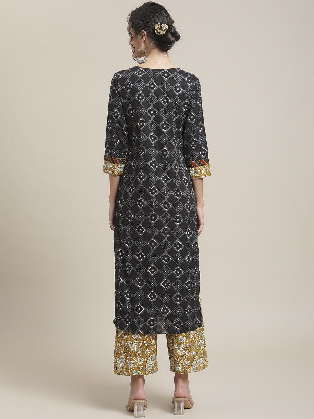 Dhiyona VA Women's Black Printed Regular Pure Cotton Kurta with Palazzos
