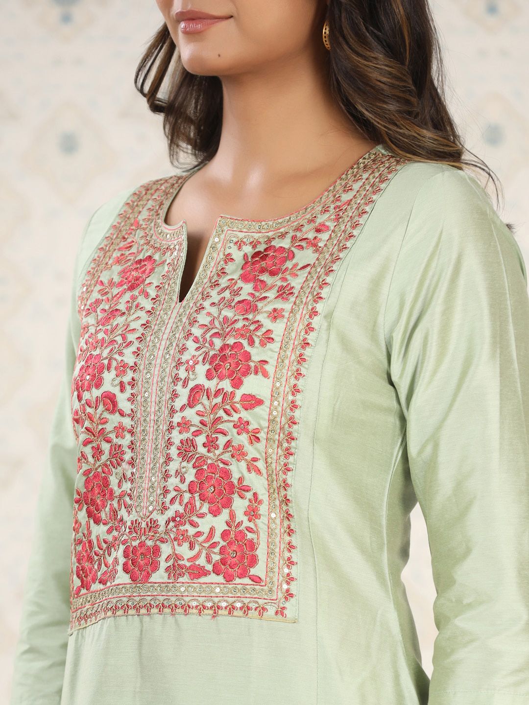 Dhiyona OD Embroidered Gota Patti A-Line Kurta with Trousers and Dupatta