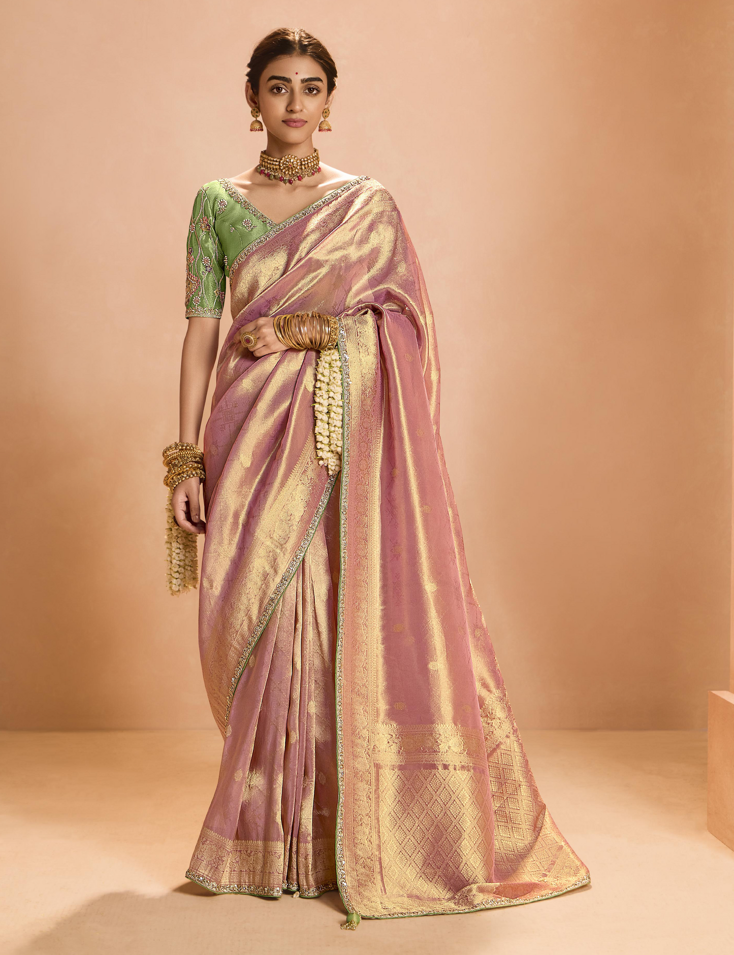 Dhiyona KM Women Blush Pink Kanjivaram Silk Saree
