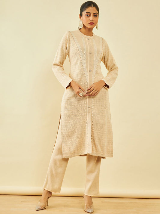 Dhiyona SO Women's Ethnic Motifs Woven Design Regular Kurta with Trousers