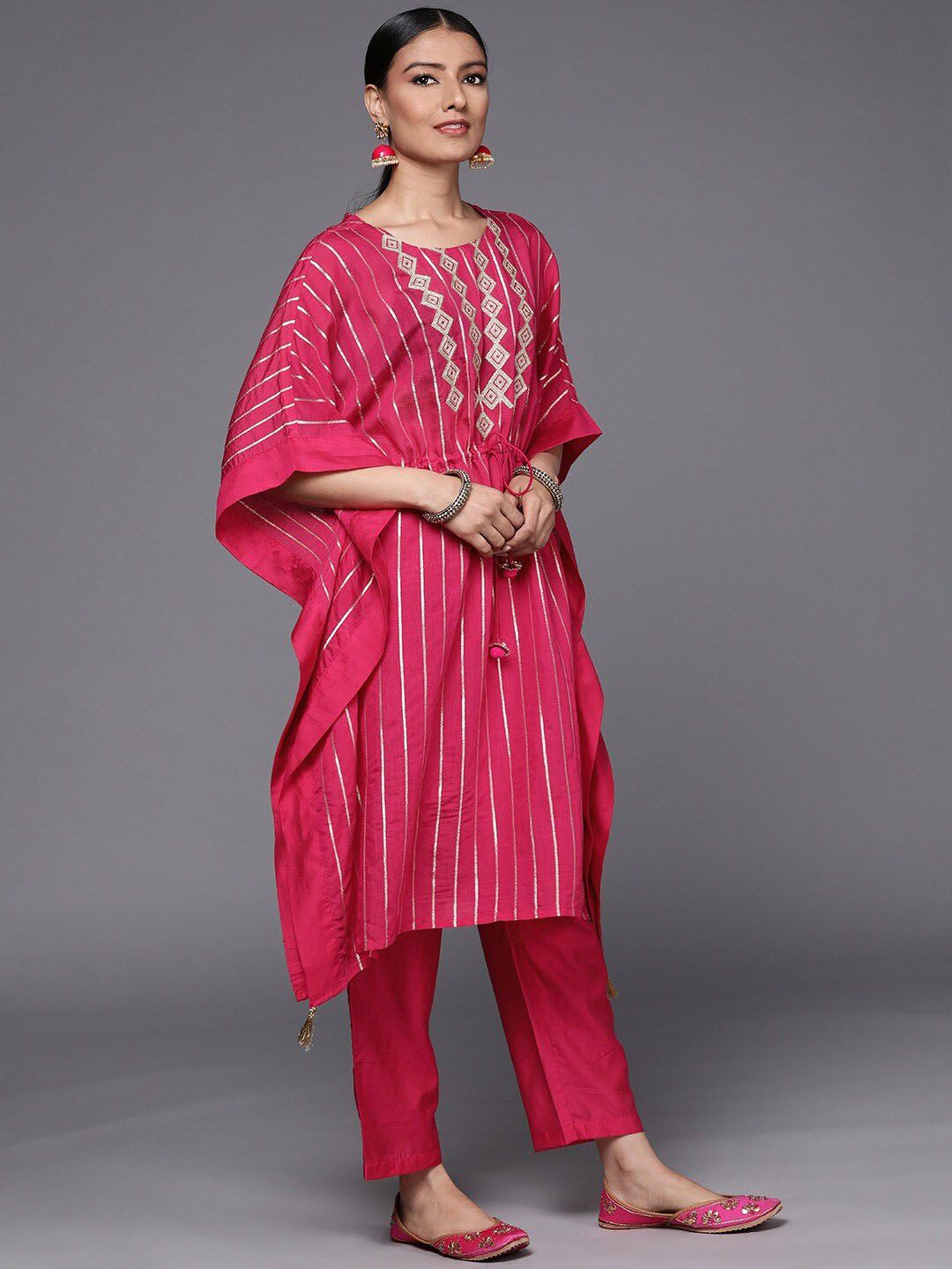 Dhiyona VA Women's Pink Embroidered Chanderi Silk Kurta with Trousers