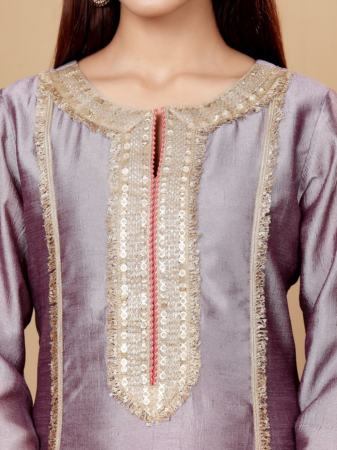 Dhiyona VA Women'sLavender Embroidered Yoke Design Notch Neck Anarkali Kurta with Trousers & Dupatta