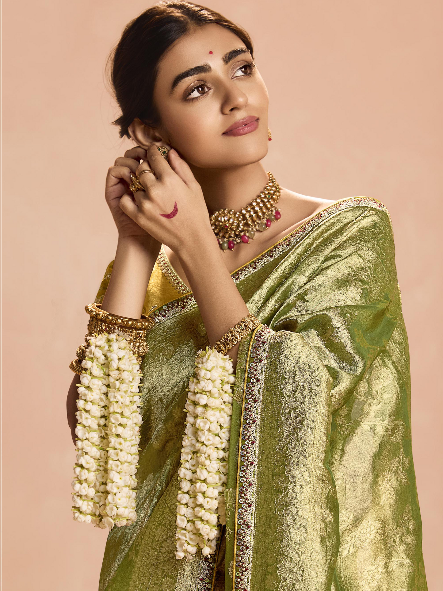 Dhiyona KM Women Radiant Green Kanjivaram Silk Saree With Ornate Yellow Blouse “ A Regal Ensemble